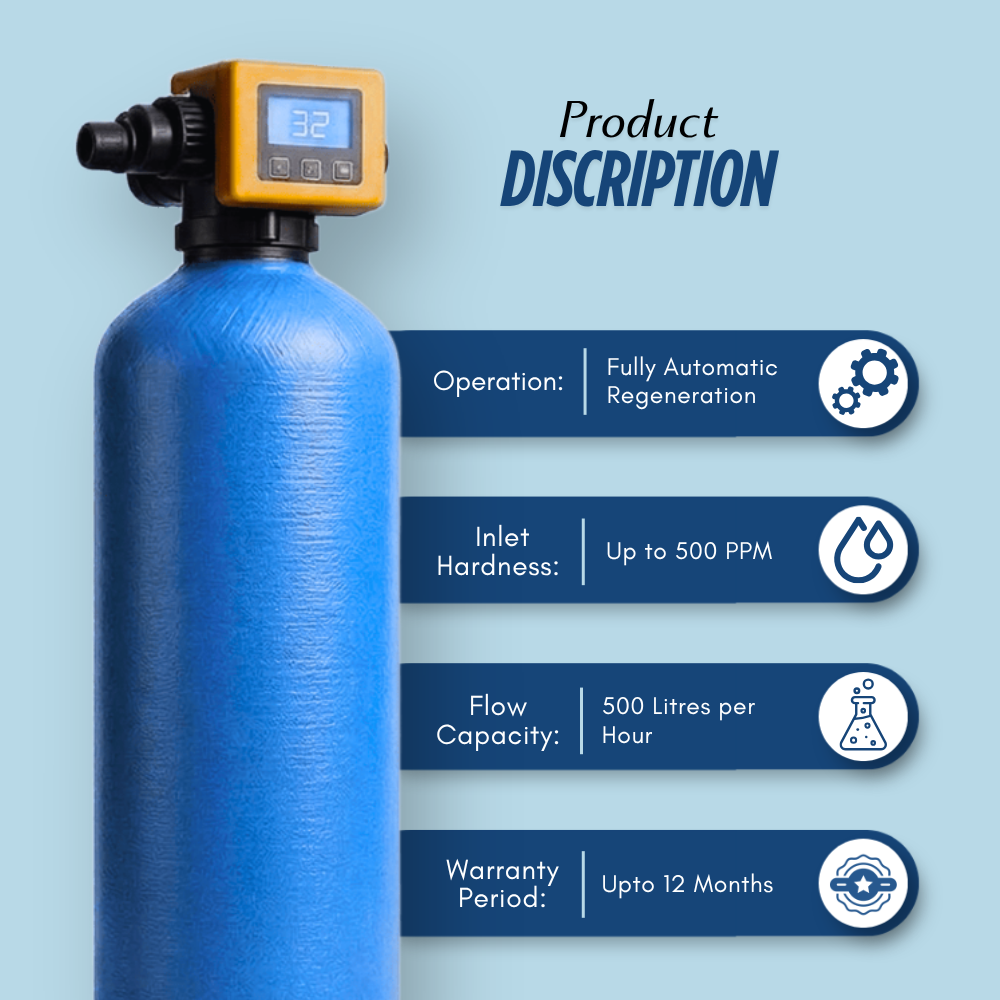 500 LPH Fully-Automatic Water softener for Inlet Hardness upto 500 PPM