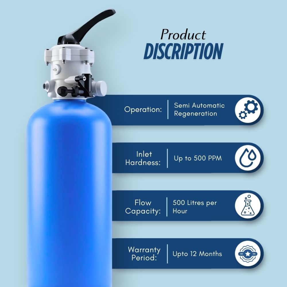 500 LPH Semi-Automatic Domestic Water Softener Inlet Hardness 500 PPM