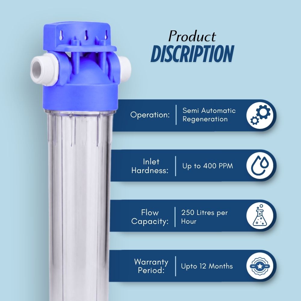 250 LPH Geyser Water Softener for Inlet Hardness 400 PPM