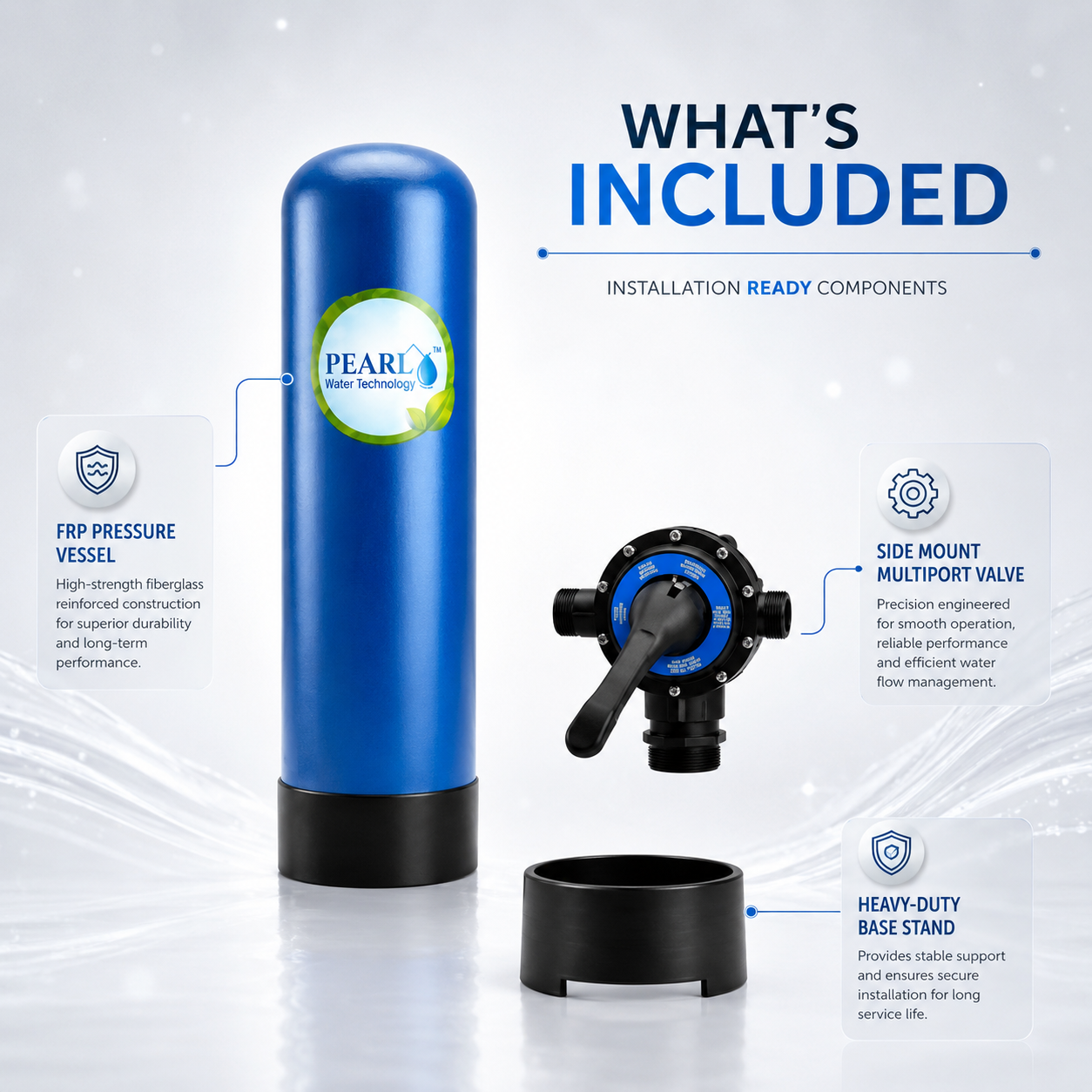 Pearl Water FRP Vessel (12×48) with UKL 25 NB Top Side Mount Softener MPV